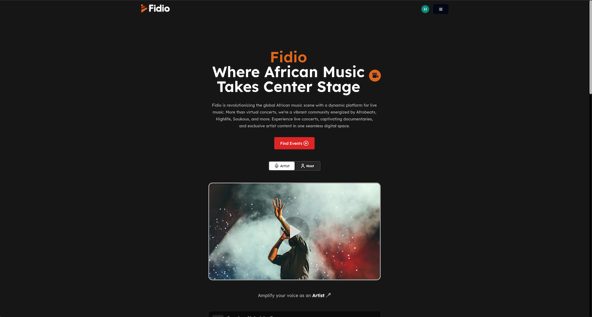 Fidio - Concert live-stream application